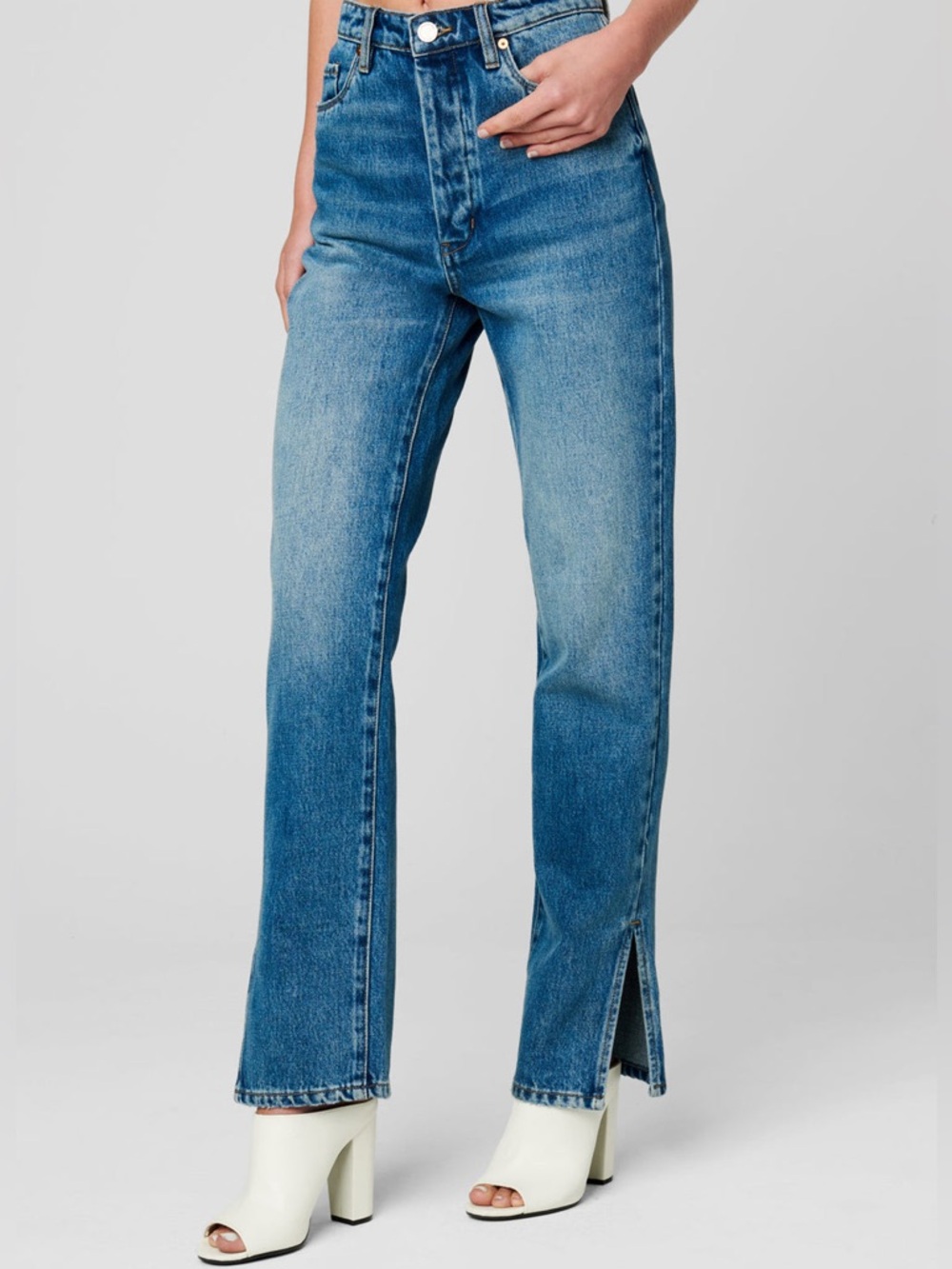 BlankNYC Blue High-Rise Straight Jeans with Ankle Slit Lexington Denim High-rise